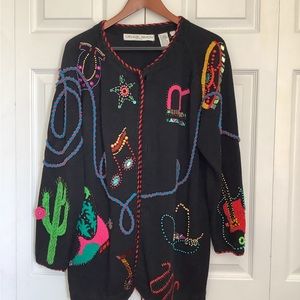 Michael Simon Embroidered Beaded Embellished Cardigan Sweater Multicolor VTG M